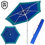 Trade Shop - Ombrellone Mare Spiaggia Giardino Acciaio Grande 210cm Turchese Blu Con Custodia -