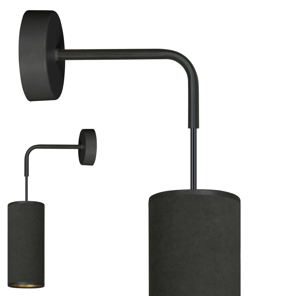 Applique 1 Luce Bente In Acciaio Nero E Paralume Nero E Oro