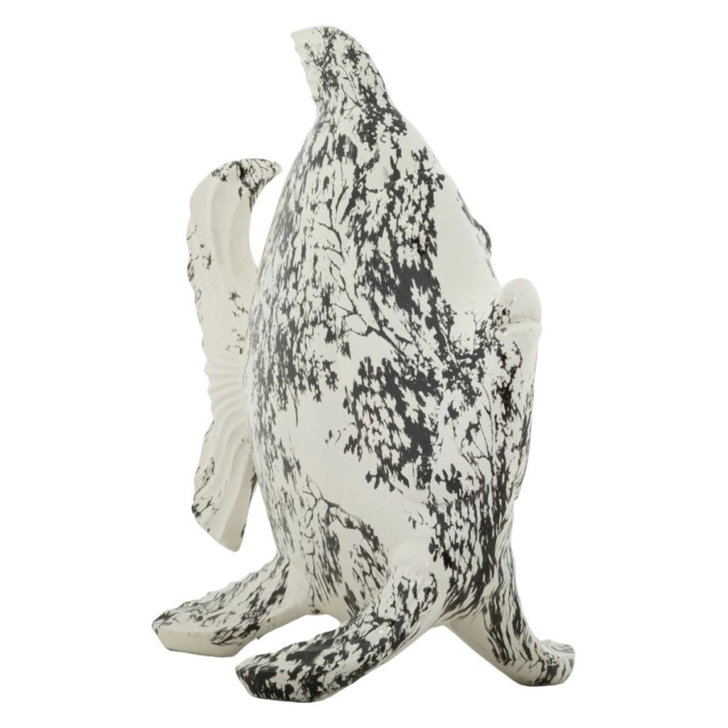 Scultura decorativa a forma di pesce in poliresina bianco e nero