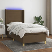 Letto a Molle Materasso e LED Marrone Scuro 90x190cm in Tessuto 3138920