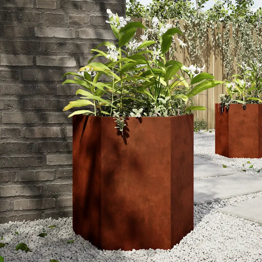 vidaXL Fioriere da Giardino 2 pz Esagono 46x40x45 cm in acciaio corten