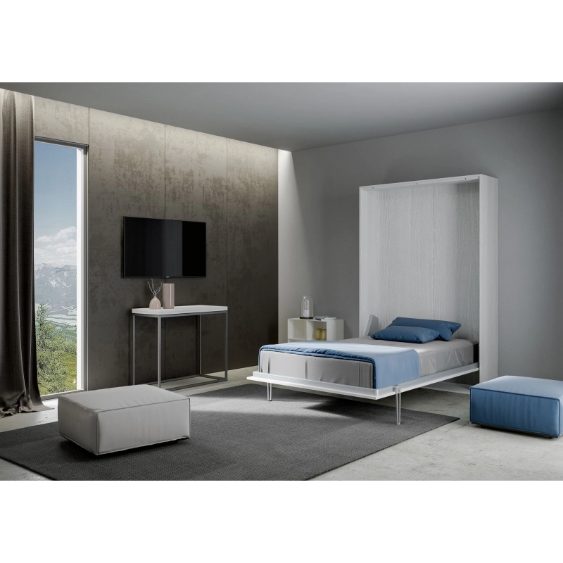 Letto a scomparsa 140 verticale Kentaro - Bianco Frassino