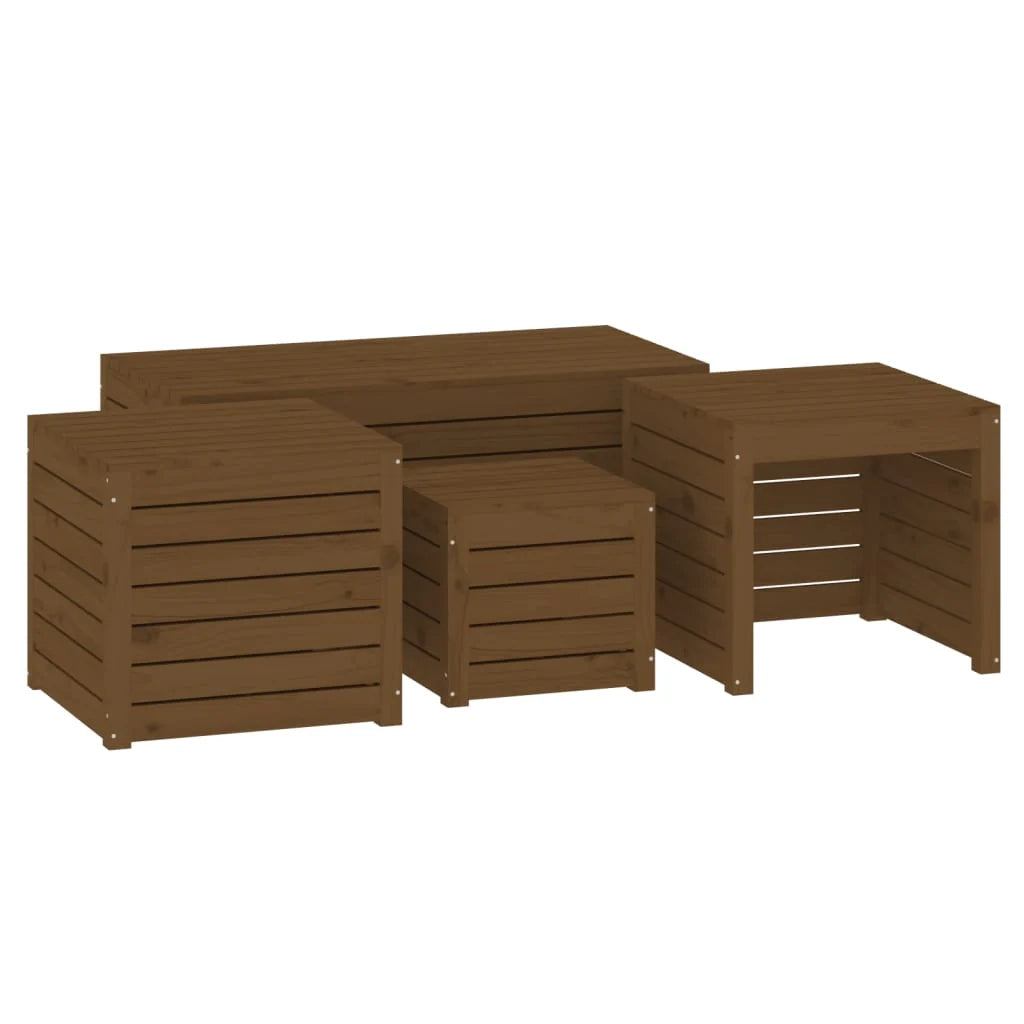 Set di 4 contenitori da giardino in legno massello di pino marrone miele 02_0013182