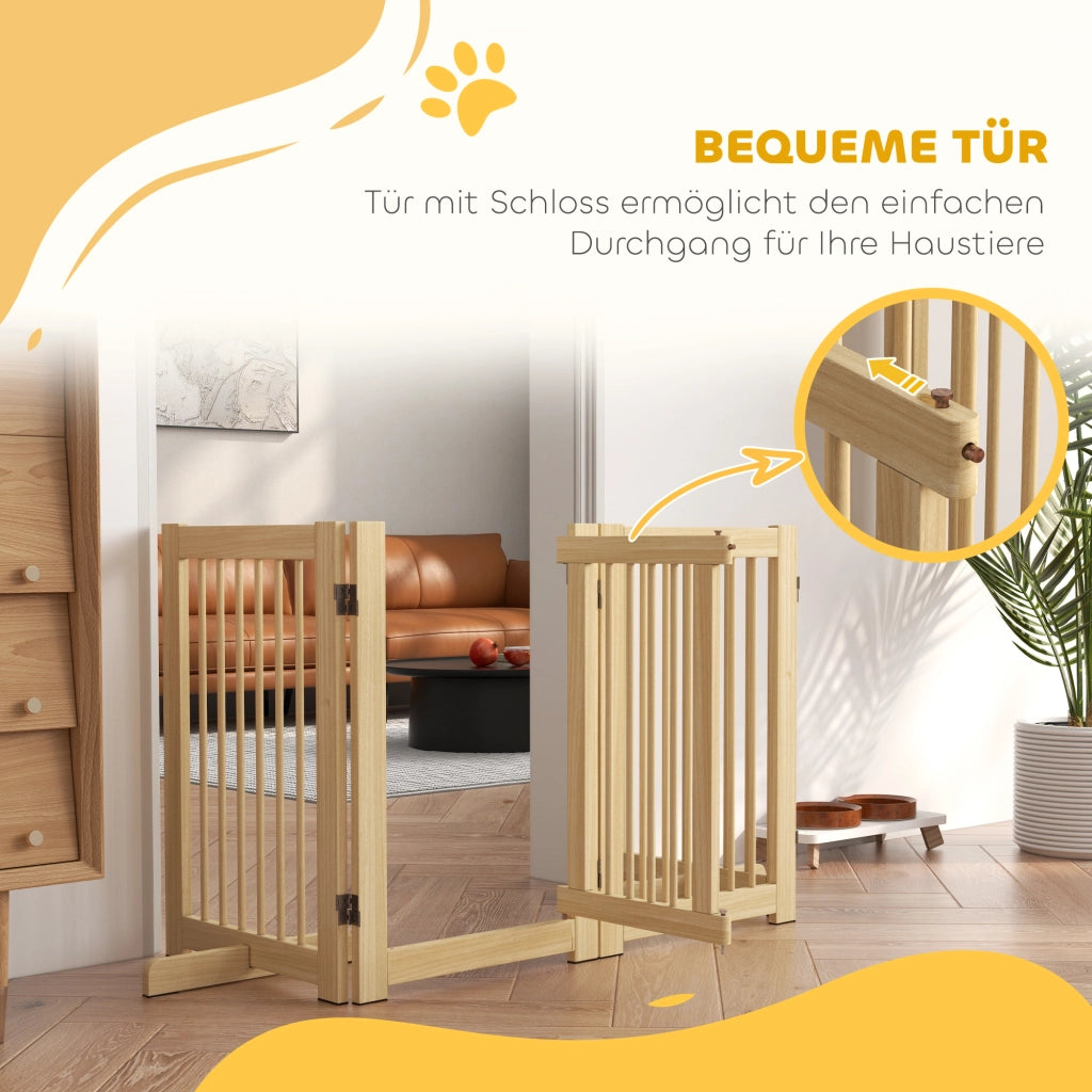 Cancelletto per cani 4 pannelli pieghevole ¨C Xylo ¨C legno pino 204x36x75 cm naturale