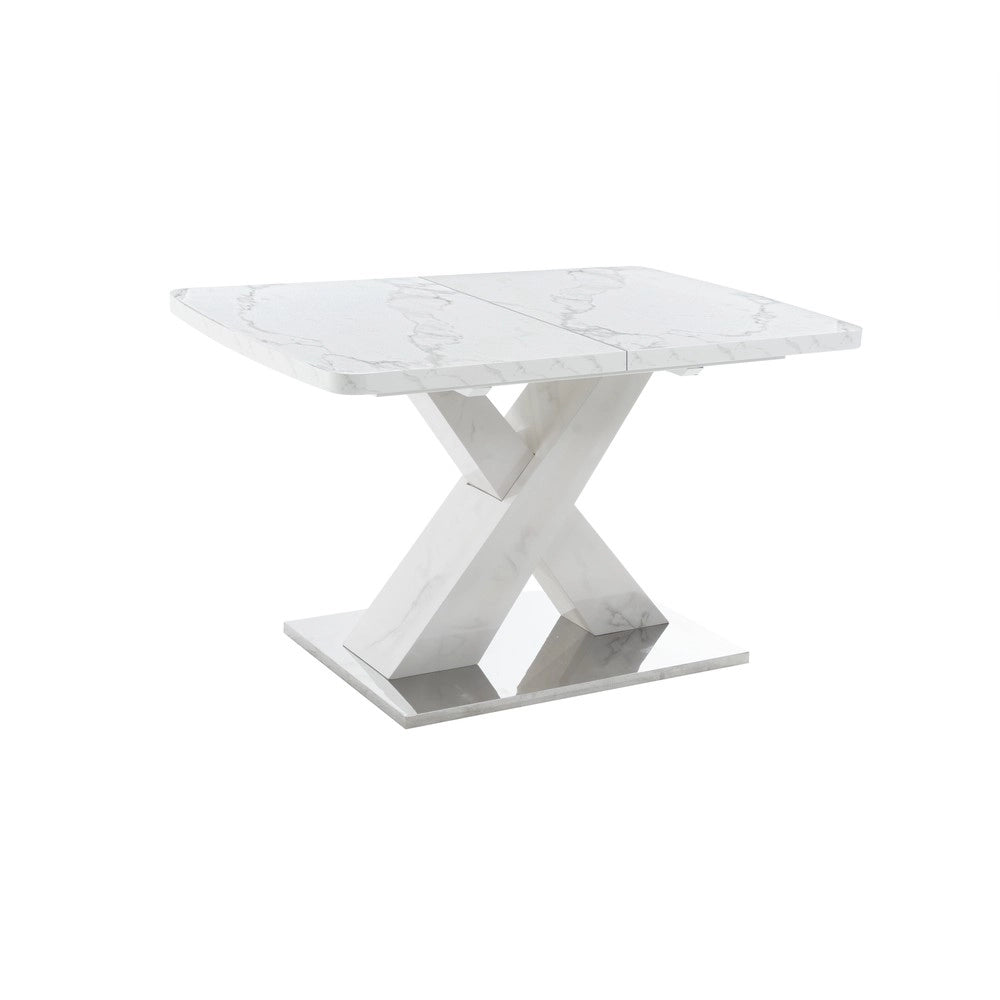 Tavolo da Pranzo Allungabile ¨C MINIMAL ¨C Piano Effetto Marmo Bianco, Gambe MDF e Metallo, 120-160 cm