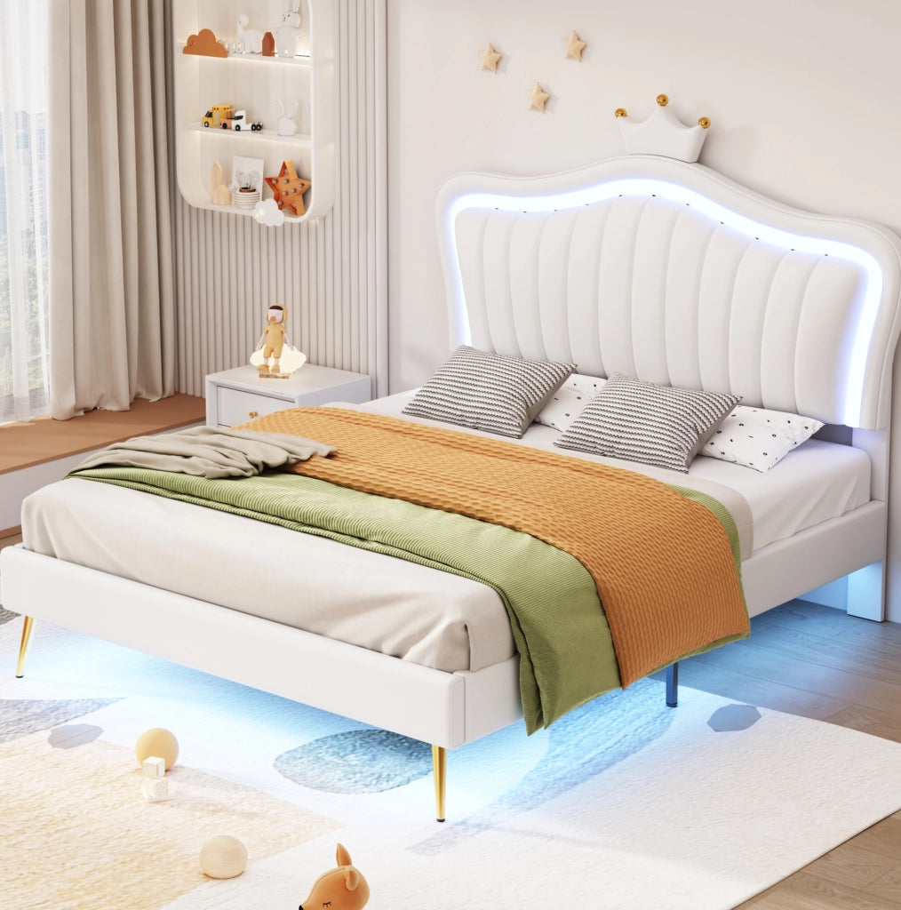 Letto imbottito per bambini 140x200 cm bianco con LED