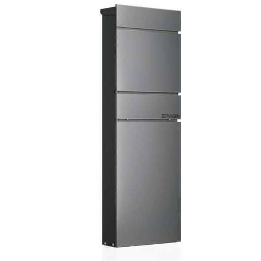 Cassetta postale autoportante con portagiornale in acciaio antracite 395 x 142 x 1150 mm, cassetta delle lettere con scomparto per giornali e 2 chiavi