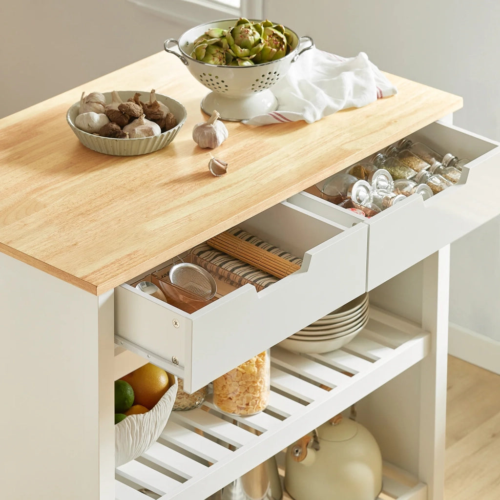 Penisola Cucina Piano di Lavoro per Cucina con 2 cassetti a 2 Ripiani L100*P60*A94CM Bianco FKW74-WN
