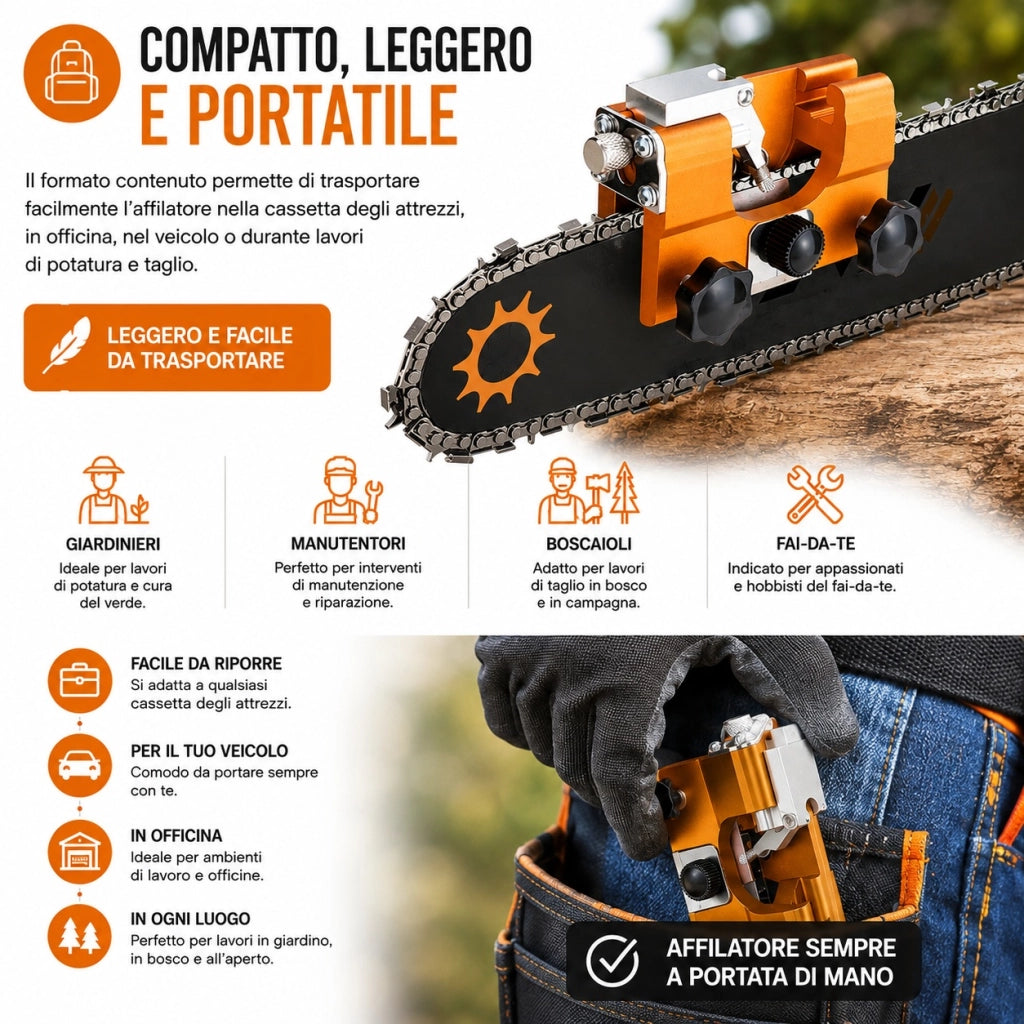 Affilatore Manuale Catena Motosega 1/4" e 3/8" in Acciaio e Alluminio 07370