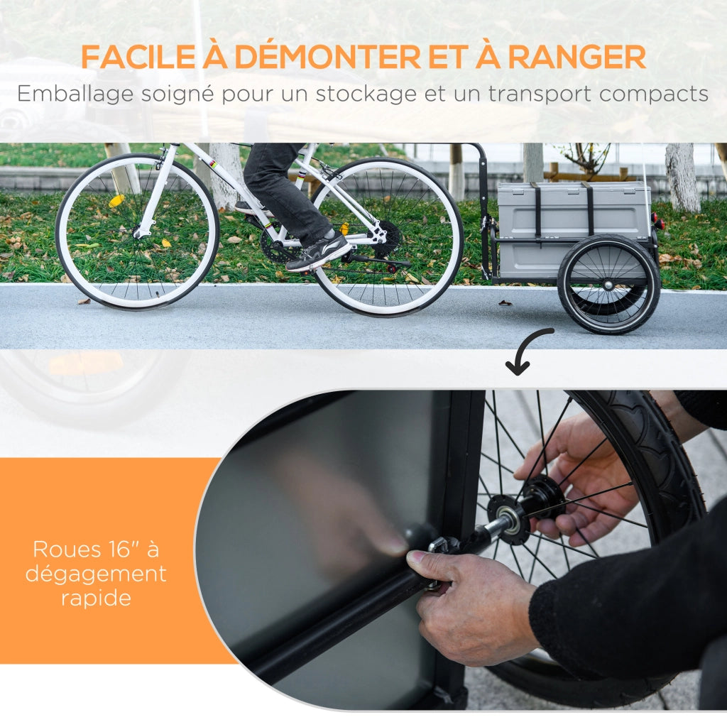 Rimorchio bici pieghevole 65L ¨C zephmum ¨C grigio, max 40KG