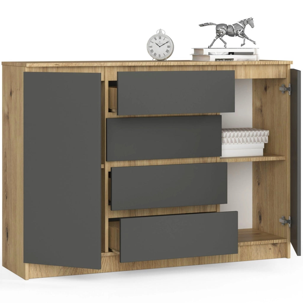 Cassettiera AKORD K140 Quercia Artisan 138 cm 2 ante 4 cassetti inserto frontale Grigio Grafite 138x40x99 cm
