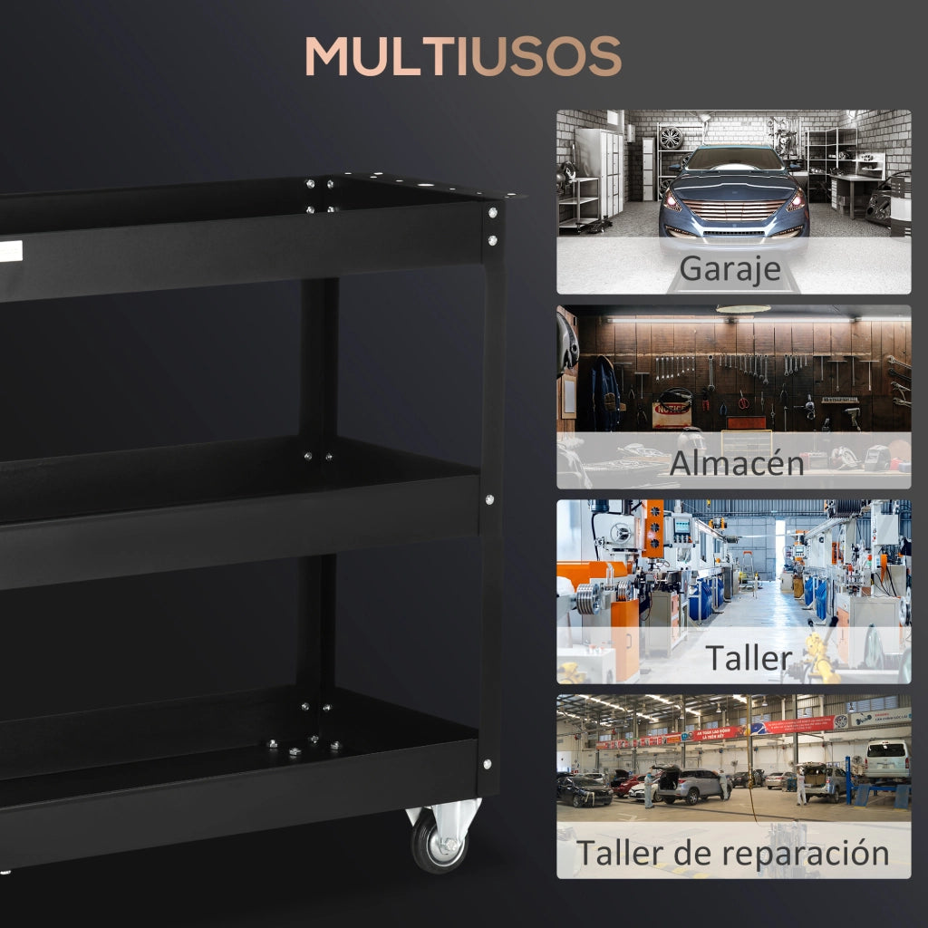 Carrello Portautensili con Ruote ¨C Xylo ¨C 3 Ripiani 83x35,3x76cm Nero