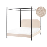 Letto a baldacchino in metallo nero con rivestimento in bouclé beige 140 x 200 cm EU Dimensioni doppie Retro Minimalista