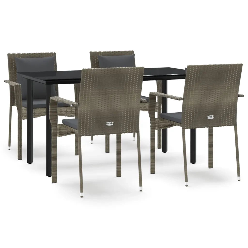Set da Pranzo Giardino 5pz Nero e Grigio con Cuscini Polyrattan 3185115