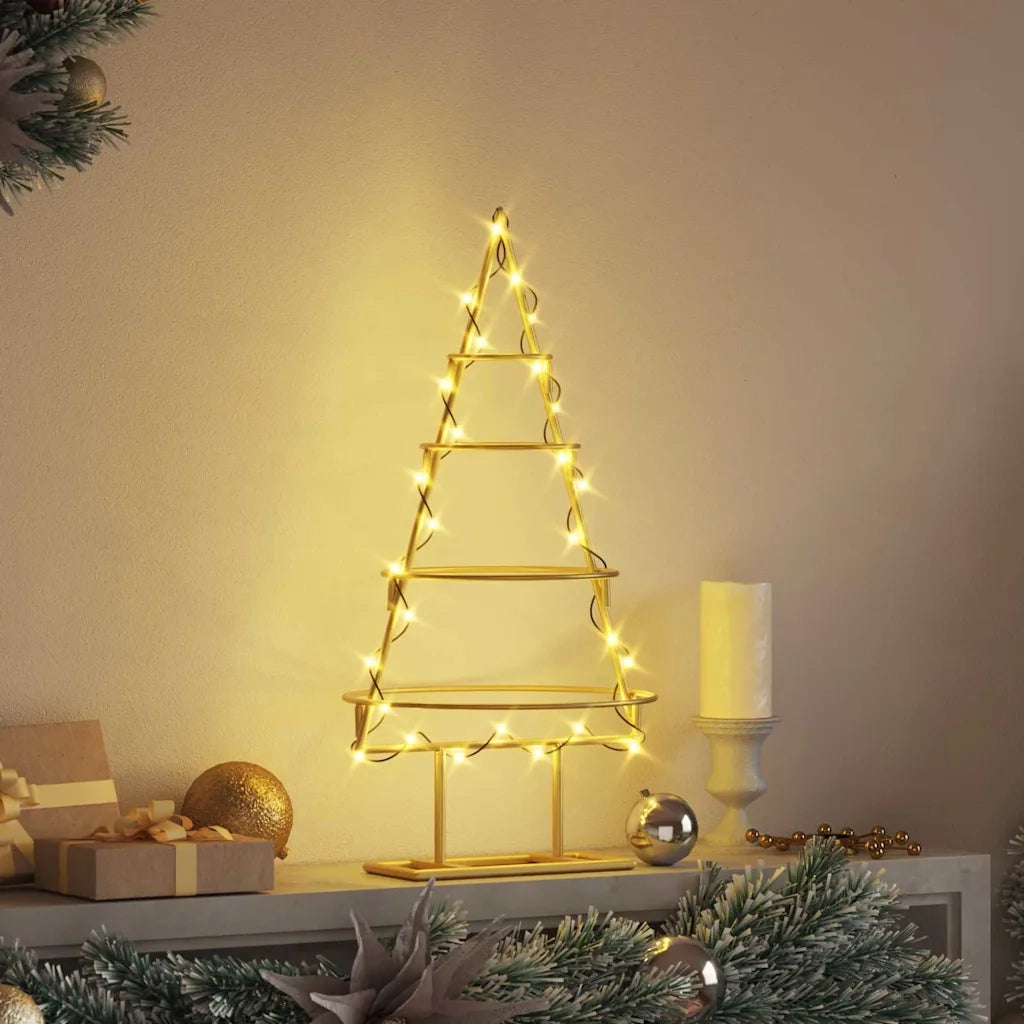 Albero di Natale | Decorazioni natalizie in metallo con supporto Oro 60 cm