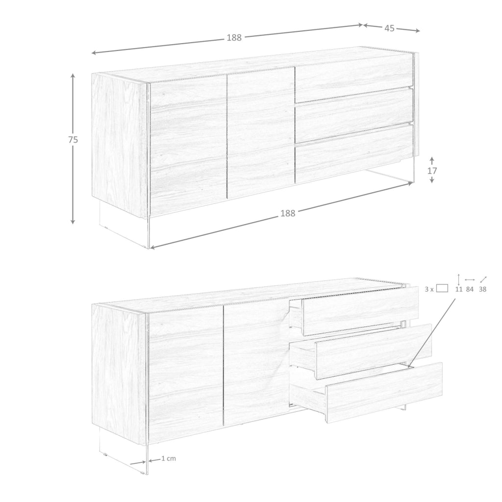 Credenza in noce e vetro temperato