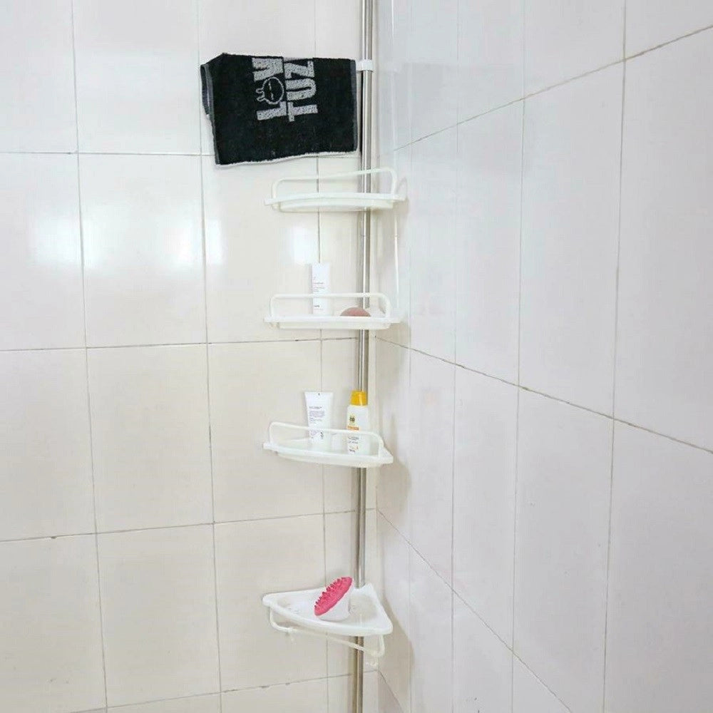 Trade Shop - Scaffale Angolare Per Angolo Doccia Bagno Telescopico 4 Mensole Con Ganci -