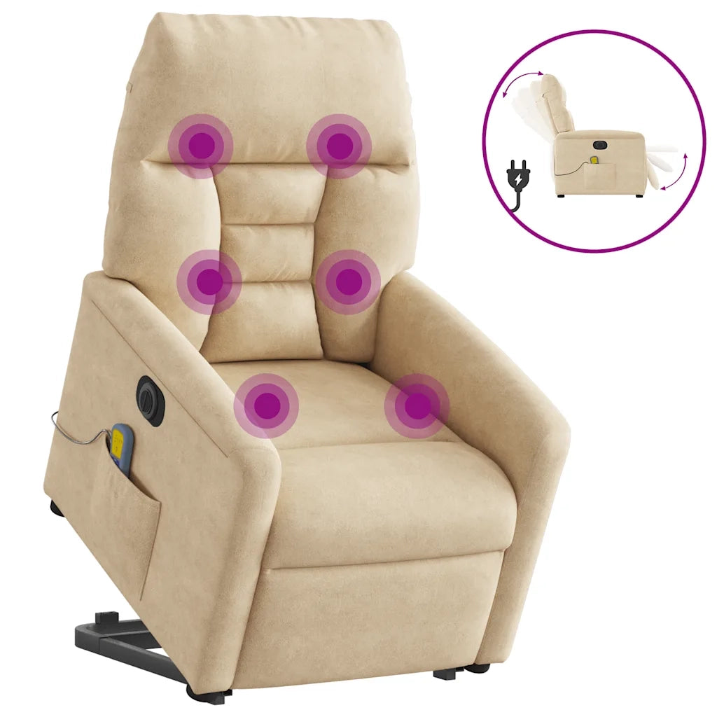 Poltrona Alzapersona Reclinabile Massaggiante Crema Microfibra 3303112