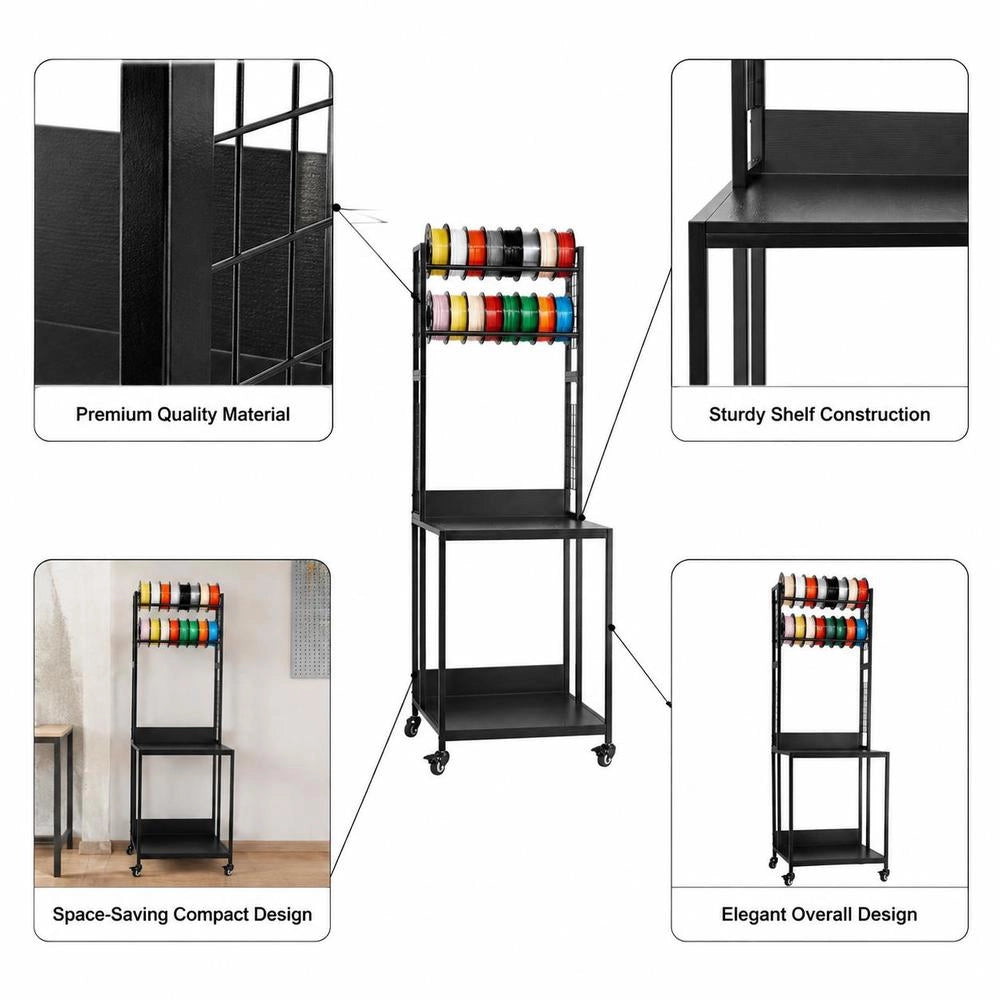 4-tier Mobile Filament Storage Rack, 3D Printer Filament Storage Rack, Filament Spool Holder On Wheels, Organizer Stand For 3D Printing Studio