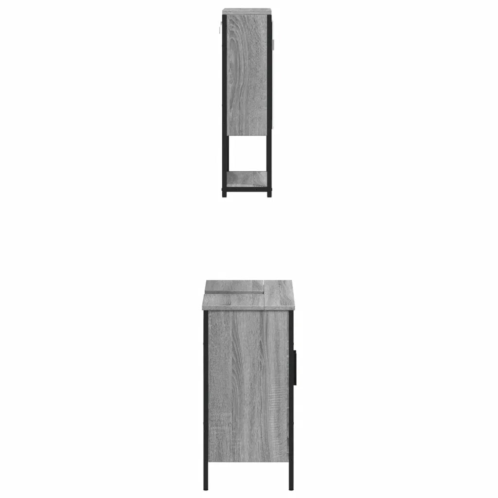 Set Mobili da Bagno | Armadio da bagno 2 pz Grigio Sonoma in Legno Multistrato