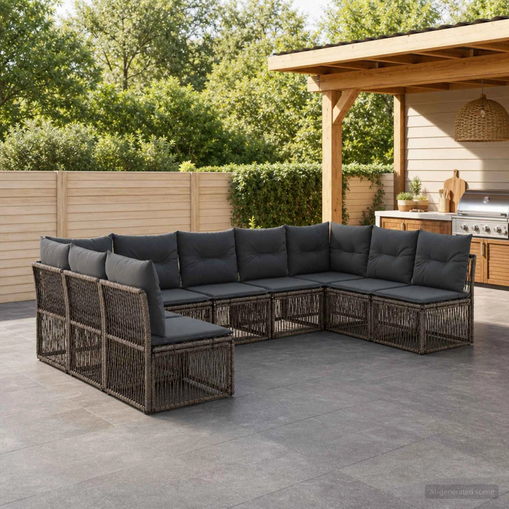 Set Divano da Giardino 9 pz Grigio polyrattan 3434321