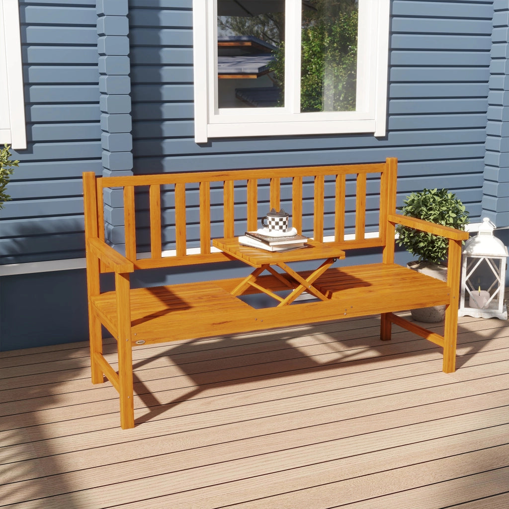 Panchina da giardino in legno massello con tavolo apribile ¨C zephmum ¨C 153x56x91, colore marrone chiaro