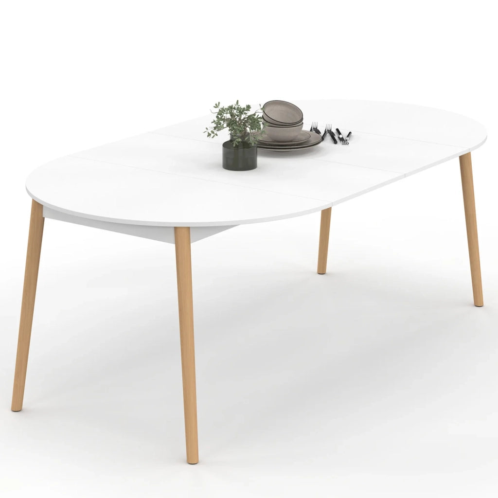IDMarket - ANGELA tavolo da pranzo rotondo allungabile 4-10 persone gamba in legno bianco 110 - 200 cm