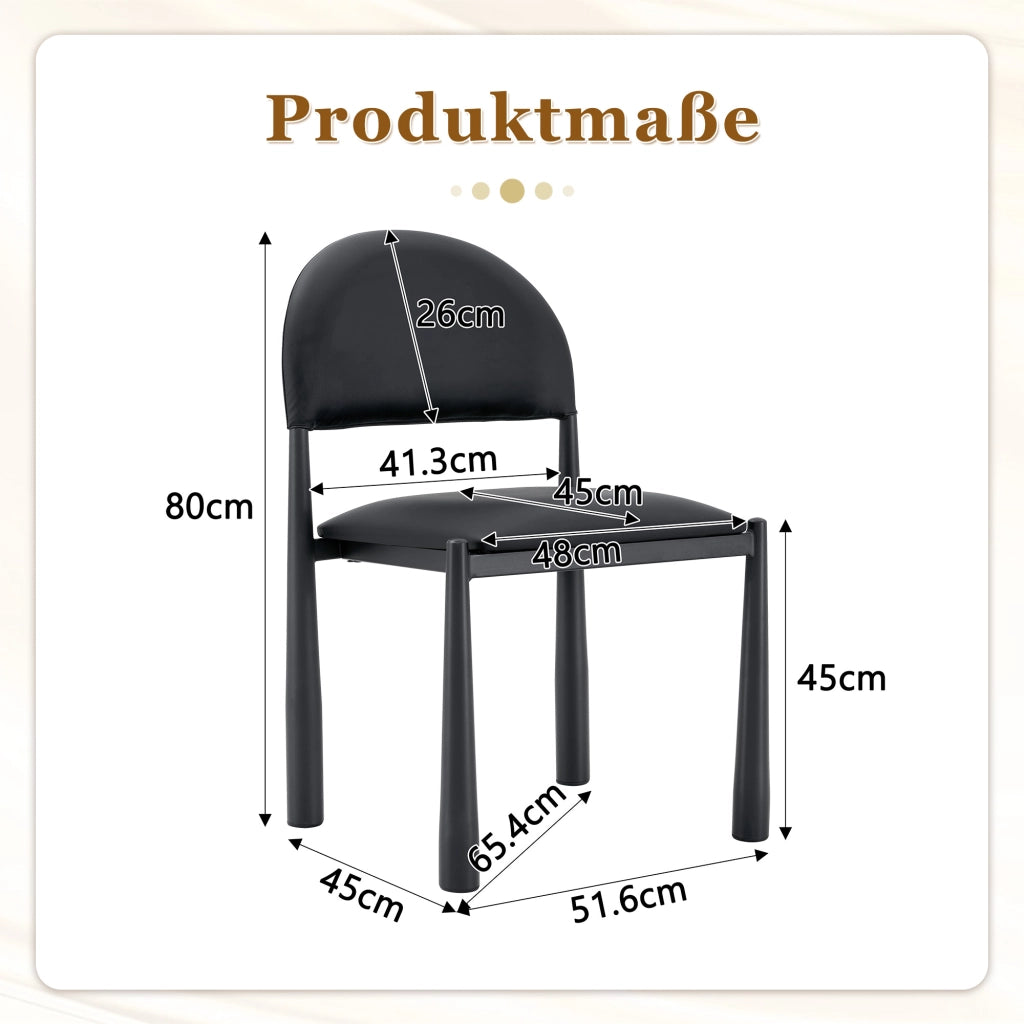 SEDIA da pranzo Set da 2 pezzi in PU Nero con gambe in metallo, 80 cm