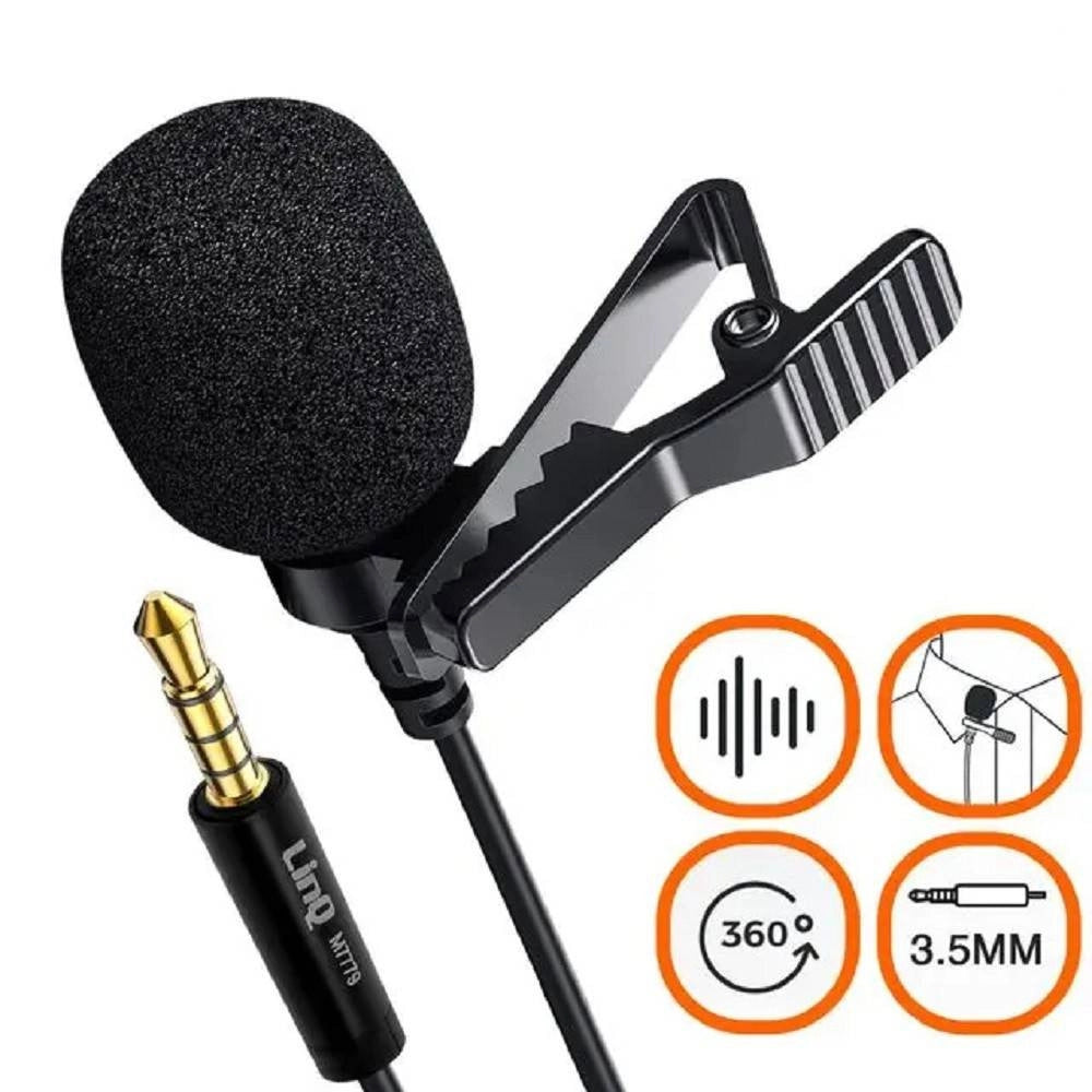 Trade Shop - Microfono Lavalier Con Clip Colletto Bavero 360° Smartphone Jack Da 3,5mm M7779 -