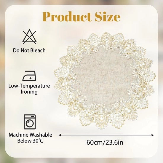 Tavolo Coperto Rond 60 cm - Beige Lino - Orlo Cordonato - Decorazione da Tavola - Cucina/Soggiorno - Materiali di Alta Qualità - Tavolo Coperto