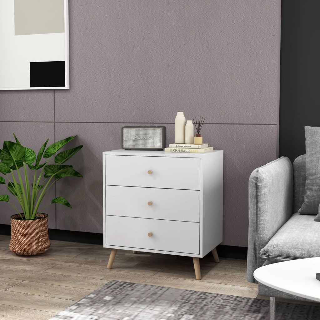Com¨° 3 Cassetti Design Scandinavo ¨C zephmum ¨C MDF Bianco Legno Massello Pino