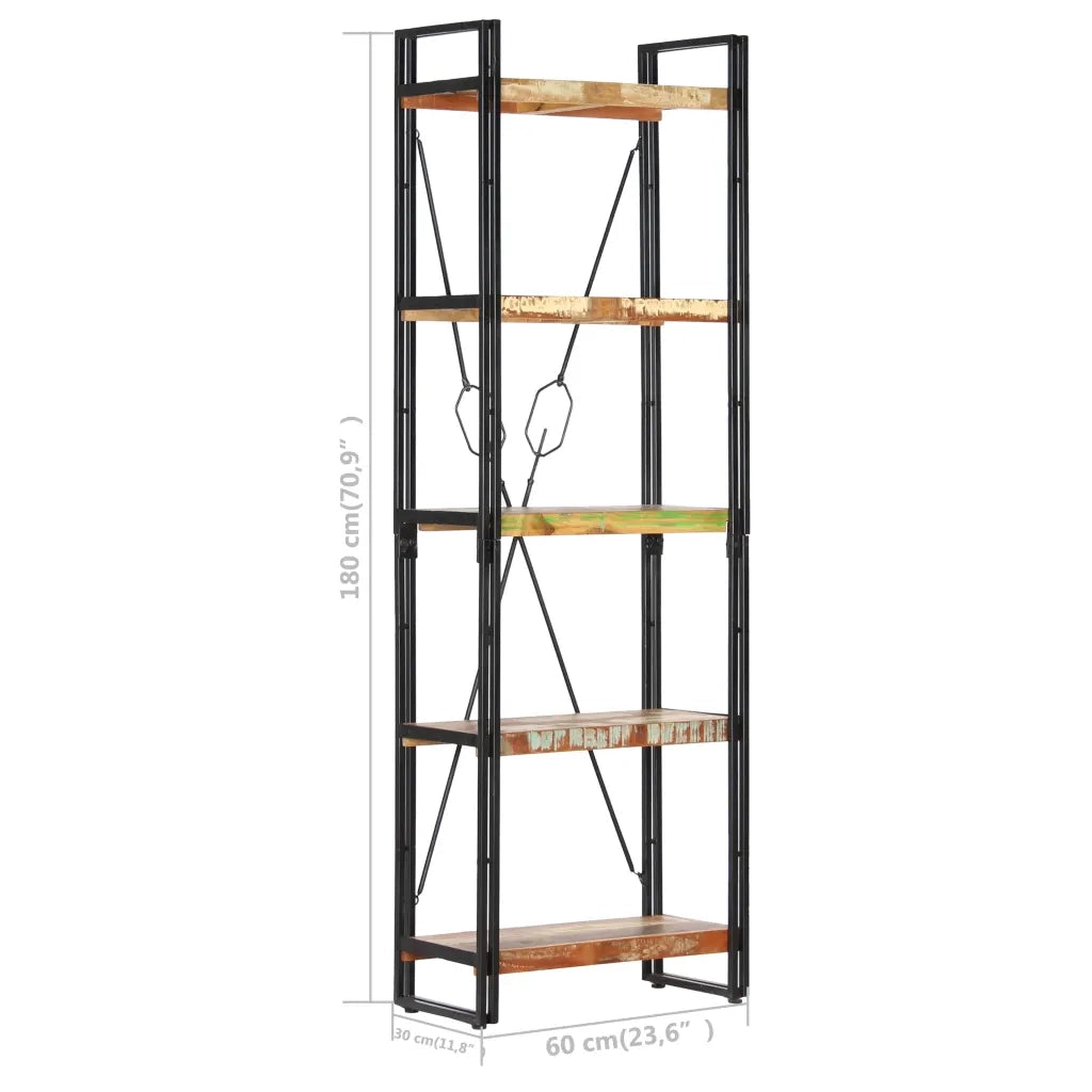 Libreria a 5 Ripiani-Scaffale per Libri-Mobile di Stoccaggio 60x30x180 cm in Massello di Recupero