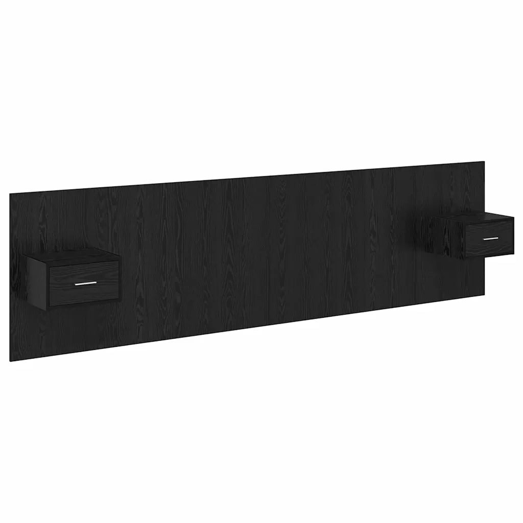 Testata con Comodino 3 pcs Rovere Nero Legno multistrato