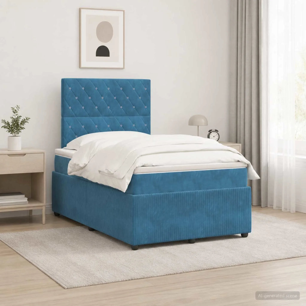 Letto Box Spring LED con Materasso Blu 120 x 200 cm Velluto 3456045