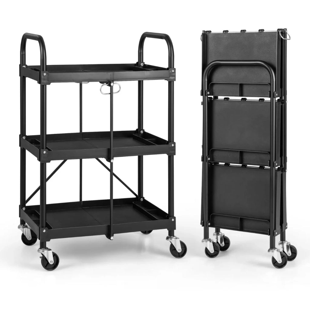 Carrello portautensili pieghevole 61 x 44 x 96 cm portata 45 kg multiuso pratico struttura in metallo nero 20_0020933