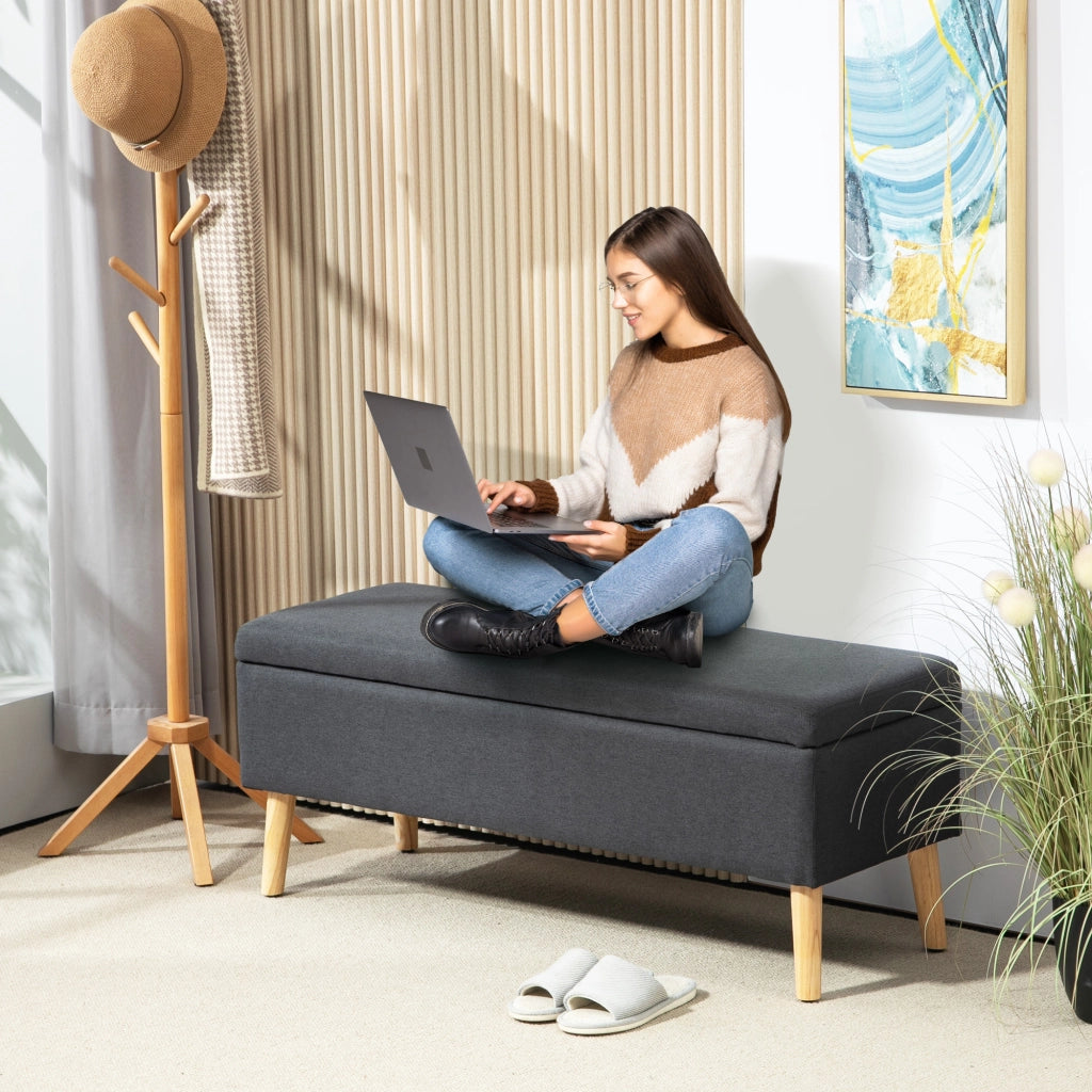 Letto imbottito con contenitore in tessuto ¨C zephmum ¨C grigio scuro 110x39x45 cm