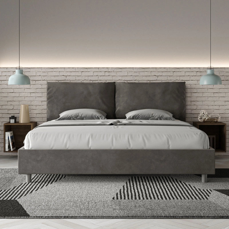 Letto imbottito Matrimoniale 190x190 cm Large - Contenitore,Microfibra,Grigio