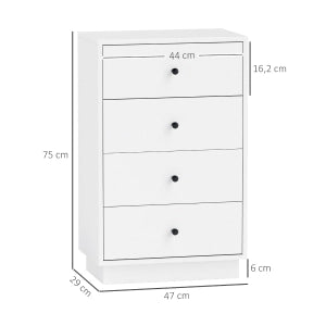 Cassettiera moderna a 4 cassetti in legno bianco 47 x 29 x 75 cm
