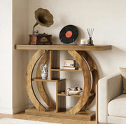 Tavolo consolle da ingresso a 4 ripiani in legno marrone; altezza 108 cm