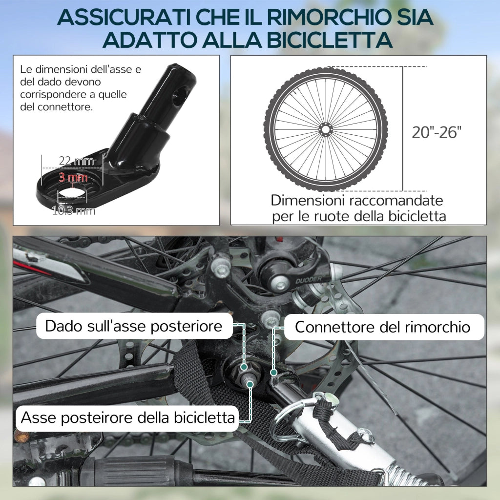 Carrello Bici con Pareti Pieghevoli e Rimovibili Gancio e 4 Catarifrangenti 139x71,5x49 cm in Acciaio e PE Nero