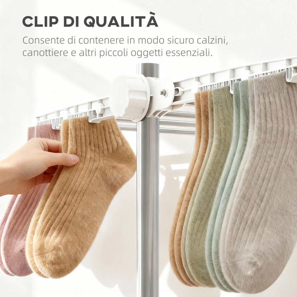 Stendino Verticale Pieghevole ¨C Zephmum ¨C Acciaio e Plastica, 6 Ruote, 4 Ripiani Regolabili, 142x55x172 cm