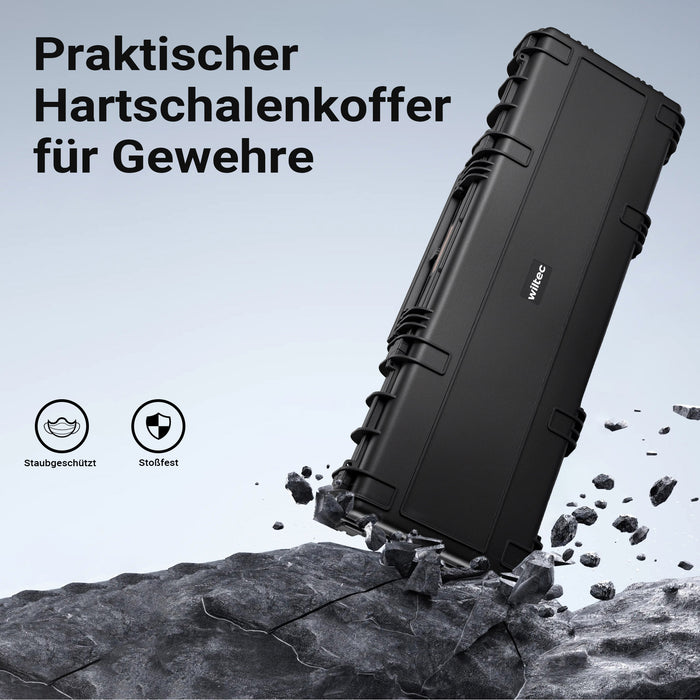 Waffenkoffer 118,9 x 40,5 x 16 cm für Langwaffen, Gewehrkoffer mit Schaumstoffpolsterung und Rollen für sicheren Transport, Langwaffenkoffer mit Tragegriff