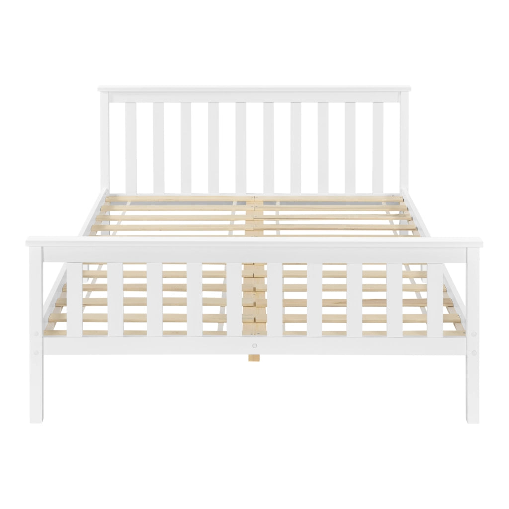 Letto Matrimoniale in Legno di Pino con Materasso Ipoallergenico 160 x 200 cm Letto con Testiera e Pediera Alte - Bianco