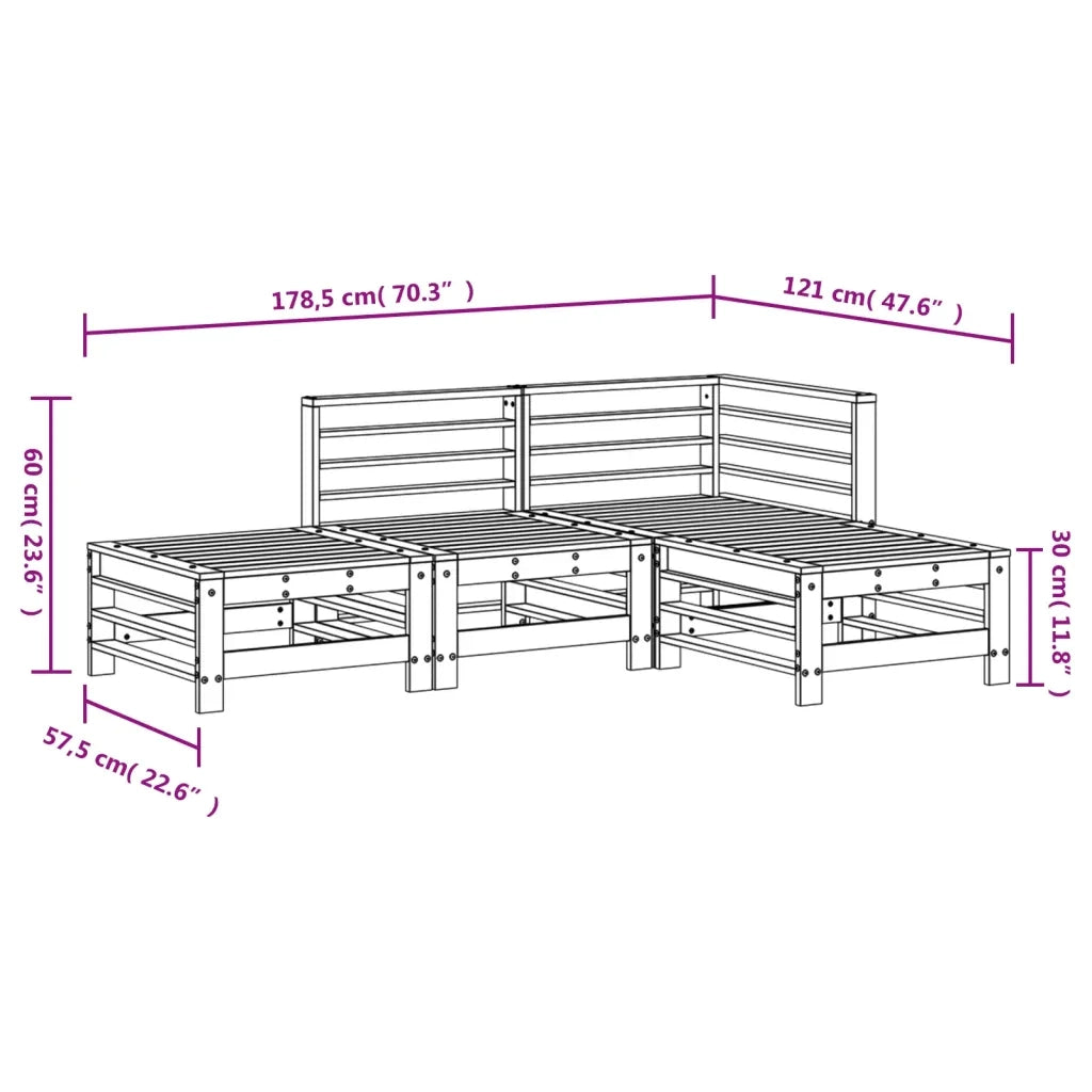 Set Salotto da Giardino 4 pz | Set di Mobili da Esterno Bianco in Legno Massello di Pino