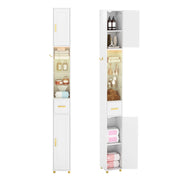 Mobiletto da bagno 181 cm organizzatore con 2 ante ripiani regolabili, Mobiletto da bagno 3 ripiani vetro temperato Bianco-Armadietti da bagno