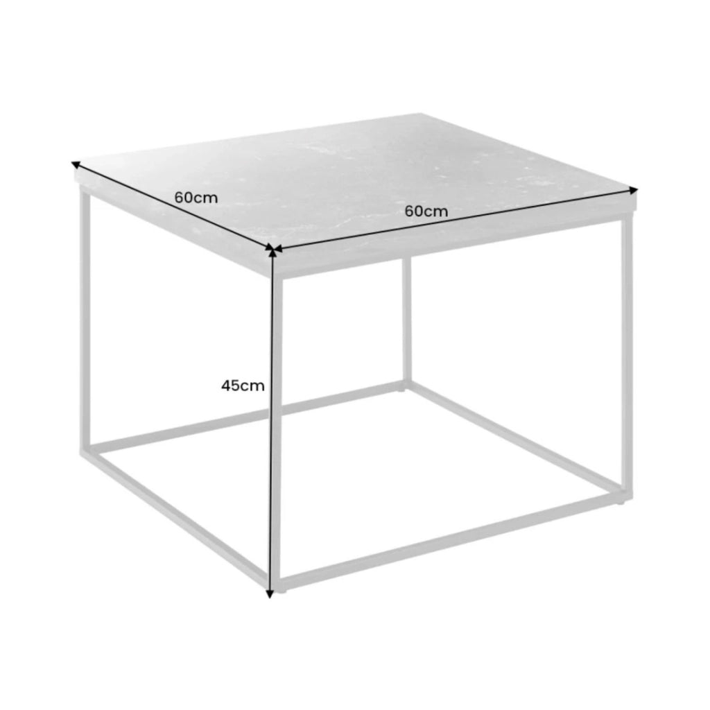 Tavolino basso ABITTA quadrato 60 cm effetto marmo antracite – Moderno in MDF con gambe in metallo