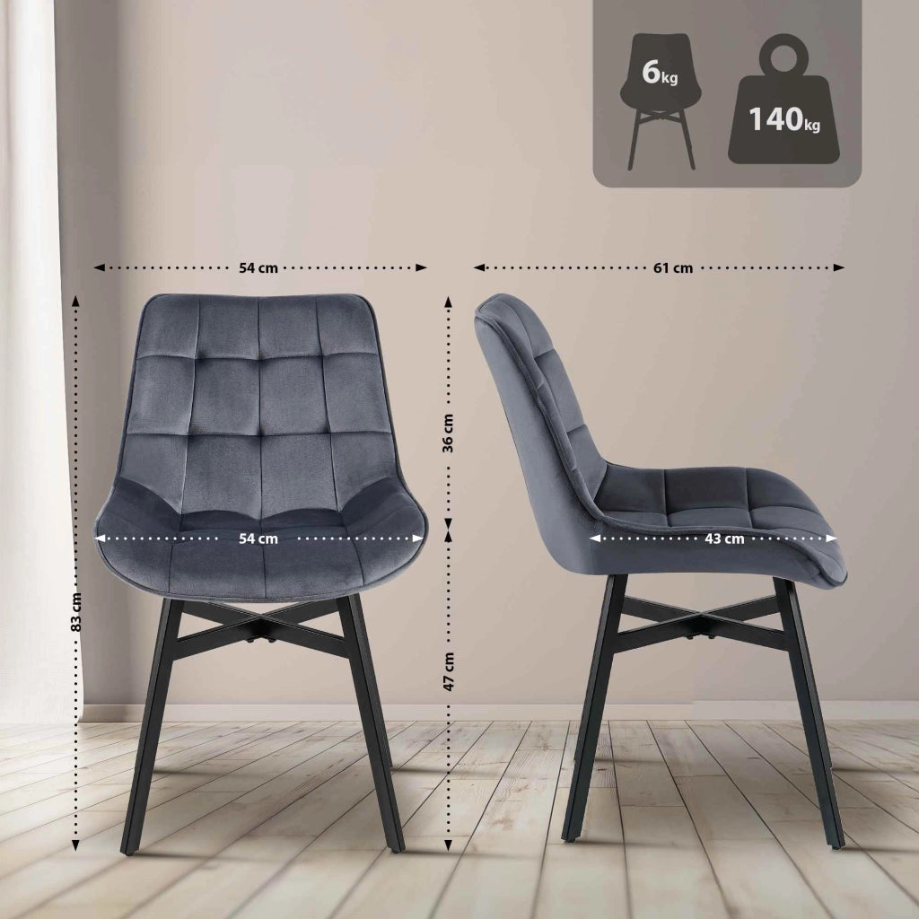 Sedia da Pranzo Colby grigio scuro,Velluto