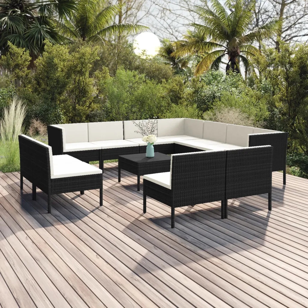 Set Divani da Giardino 12 pz con Cuscini in Polyrattan Nero cod mxl 38422