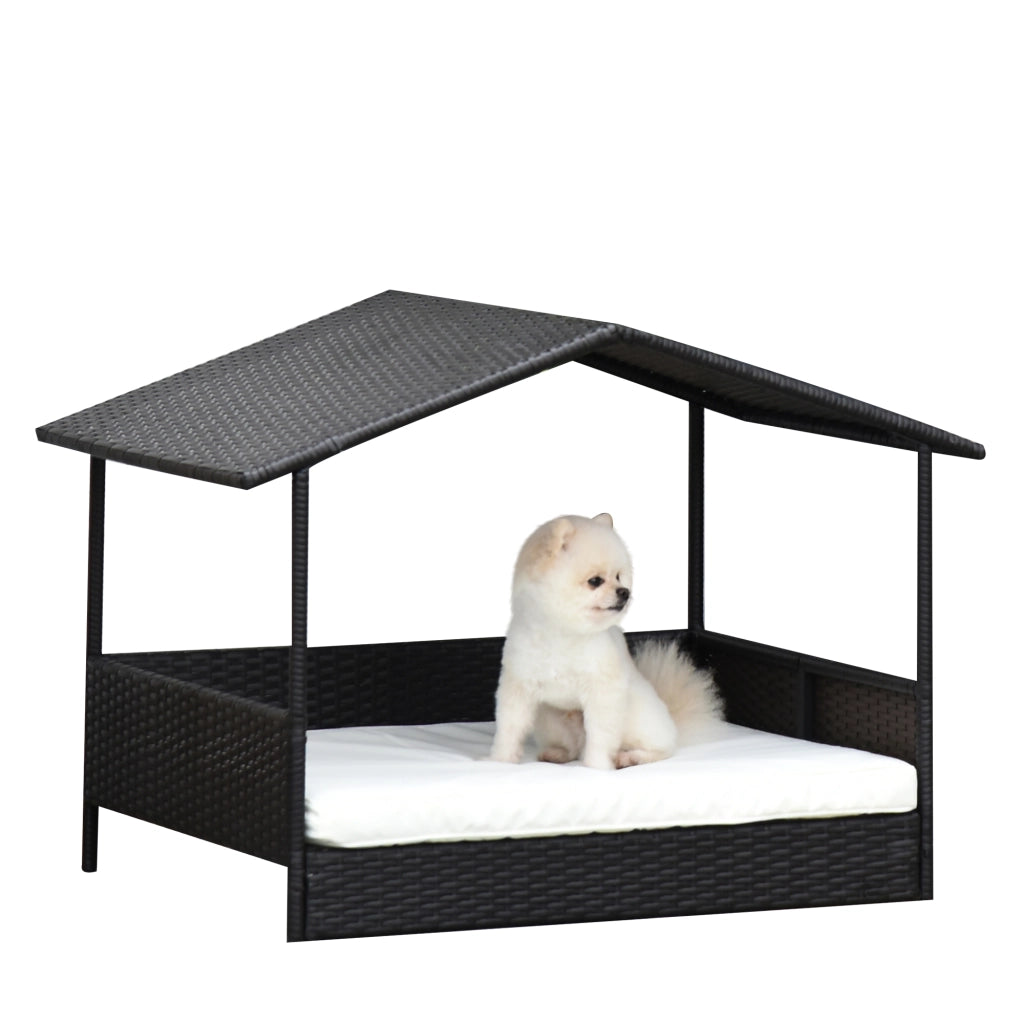 Cuccia per Cani in Rattan con Cuscino ¨C Zephmum ¨C 69x98x70 cm Marrone
