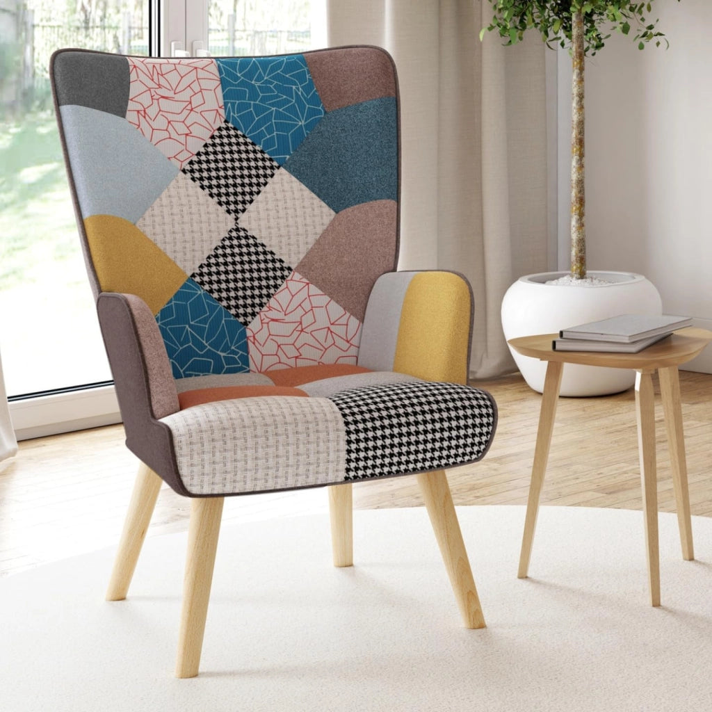 Poltrona scandinava IVAR in tessuto patchwork multicolore